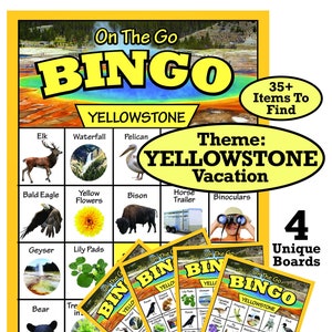 Yellowstone Travel Bingo - 4 tabuleiros exclusivos - Download instantâneo - Jogo divertido de viagens