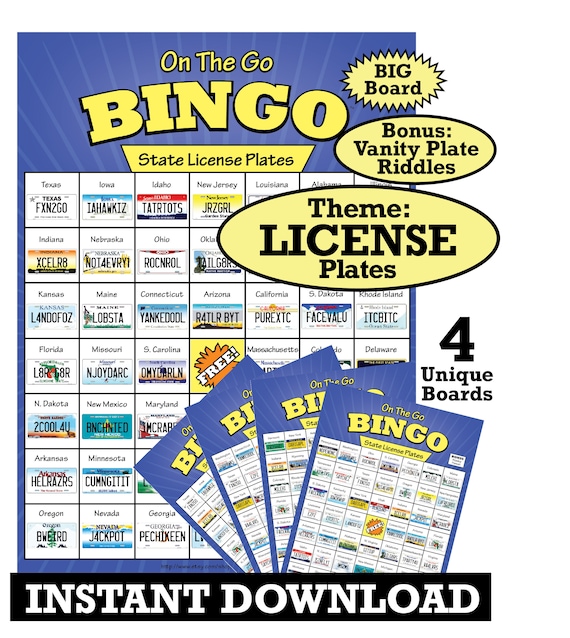 Big Board License Plate Bingo Travel Game With Vanity Plate Etsy