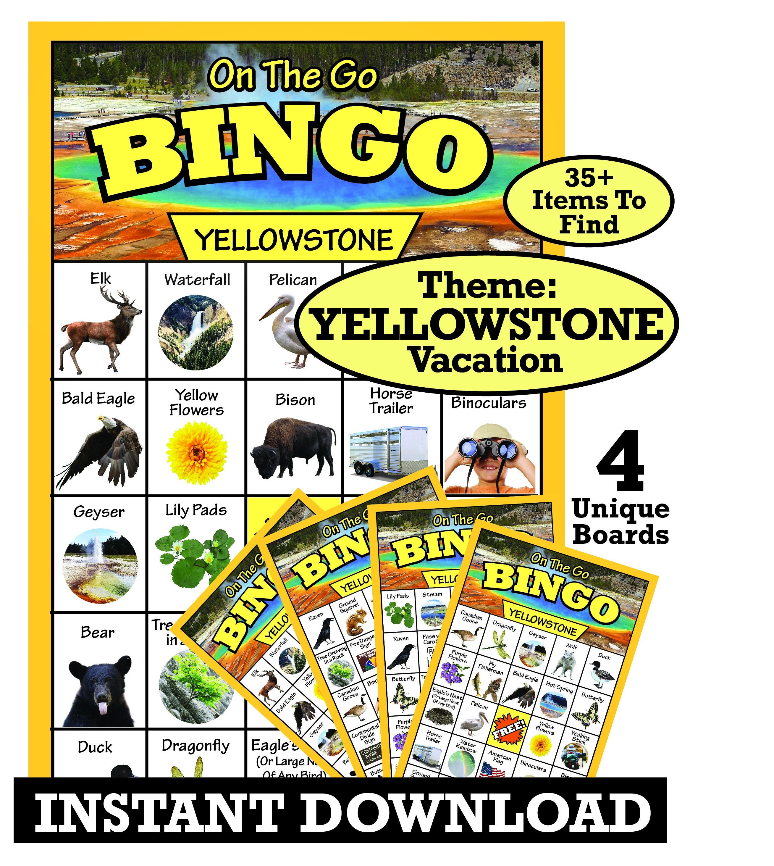 Yellowstone Travel Bingo 4 Unique Boards Instant Download Etsy UK