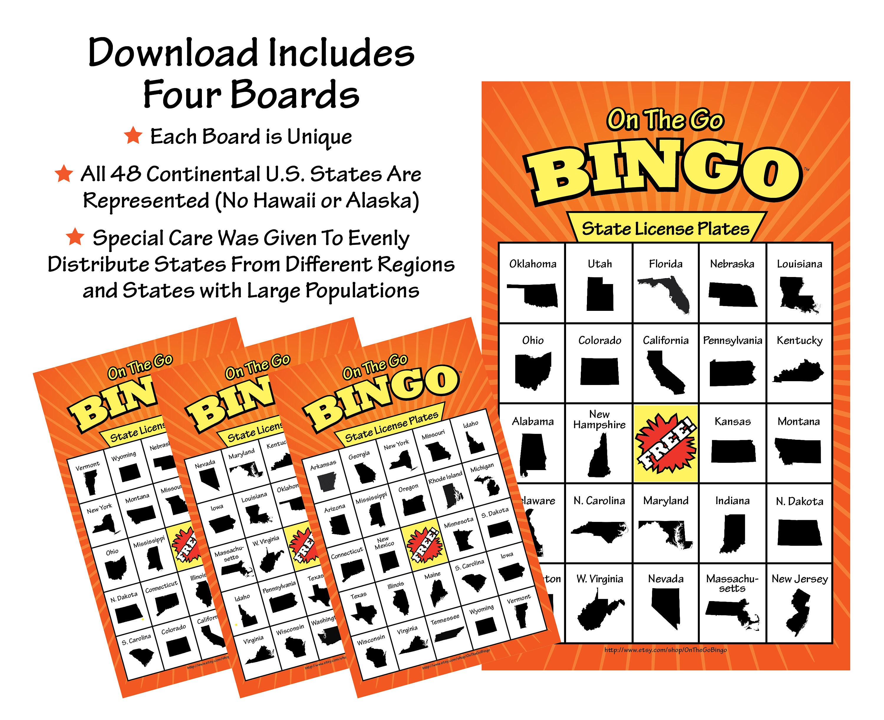 License Plate Travel Bingo Game 48 States of Continental US Etsy