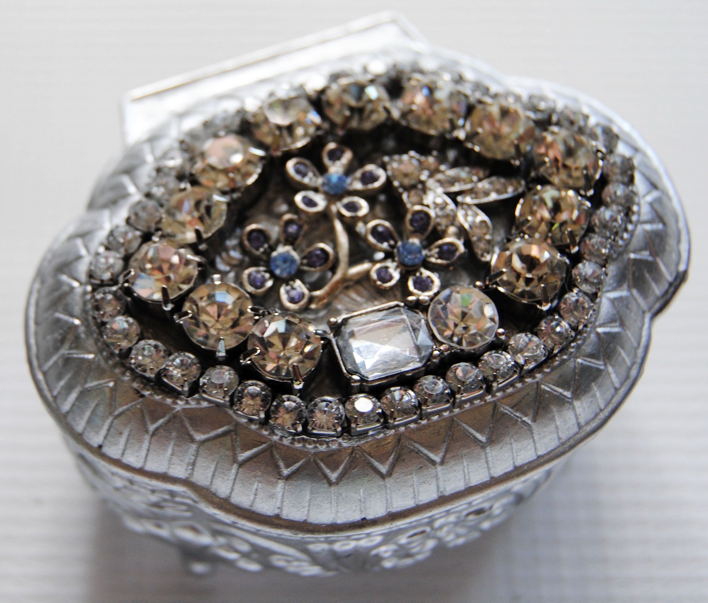Japan Vintage Metal Rhinestone Crystal Jewelry Box 4 footed Etsy