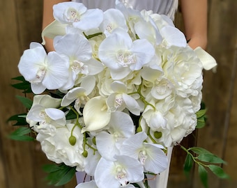 Cascading bouquet, orchid bouquet,cascading bridal bouquet, orchid bridal bouquet,bride bouquet, orchid, Rose, Ranunculus bouquet