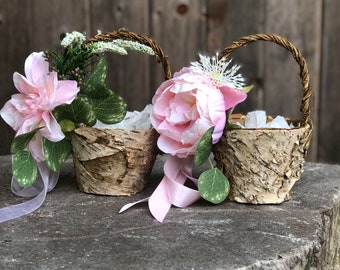 Blumenmädchenkorb, Hochzeitskörbe aus Birke, Boho-Blumenkorb, Bauernhaus-Blumenmädchen, Boho-Hochzeitskorb, Birkenblumenmädchenkörbe