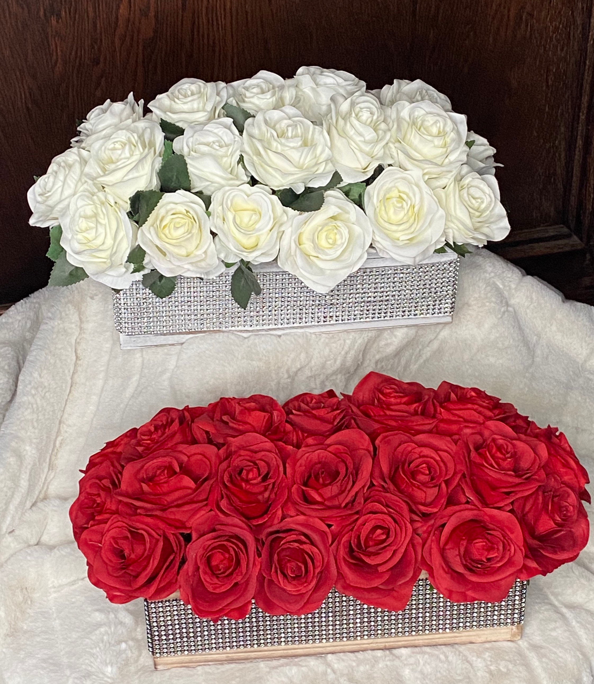 Red rose arrangement Flower arrangement for her White Rose Etsy