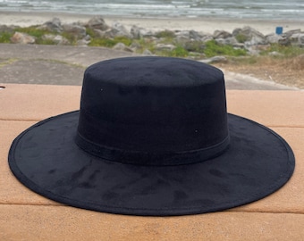 Chapeau en daim noir en faux suède, chapeau de plage d'été, chapeau Cordobes d'hiver, chapeau de Style Fedora Panama pour hommes et femmes