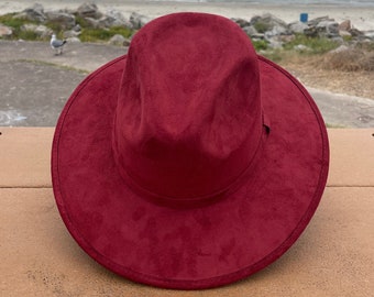 Suede Hat Red Faux Suede Hat Summer Beach Hat Winter Hat Fedora Panama Style Hat for Men and Women