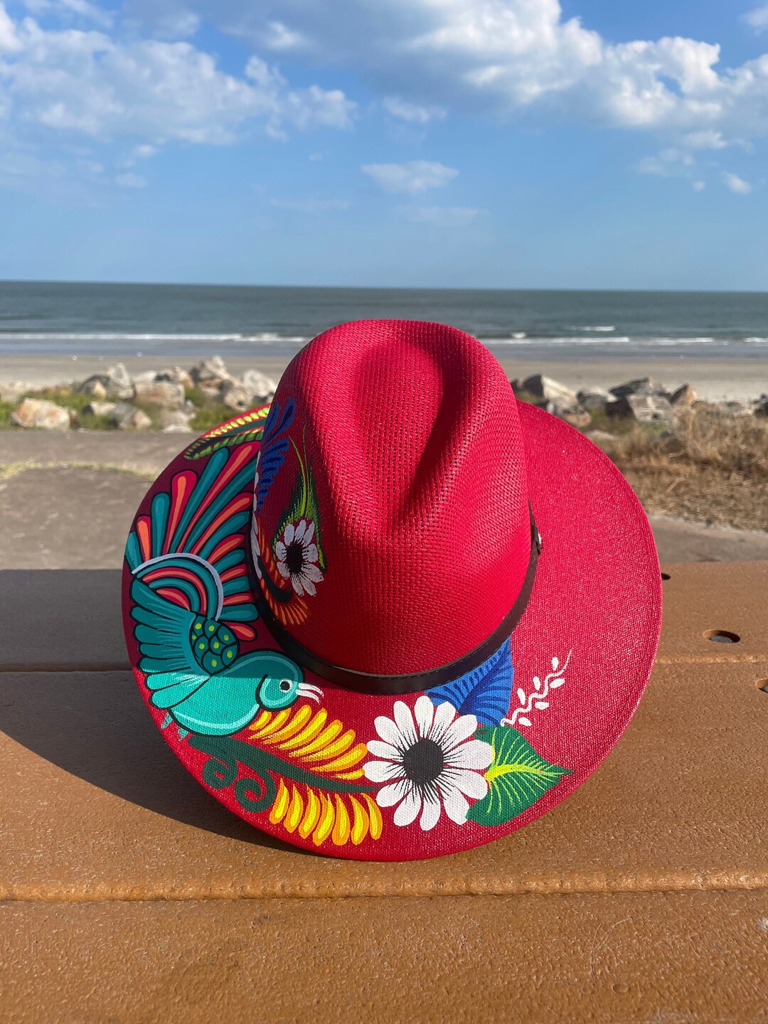 Hand Painted Hat Painted Straw Hat Straw Hat Mexican Hat Etsy