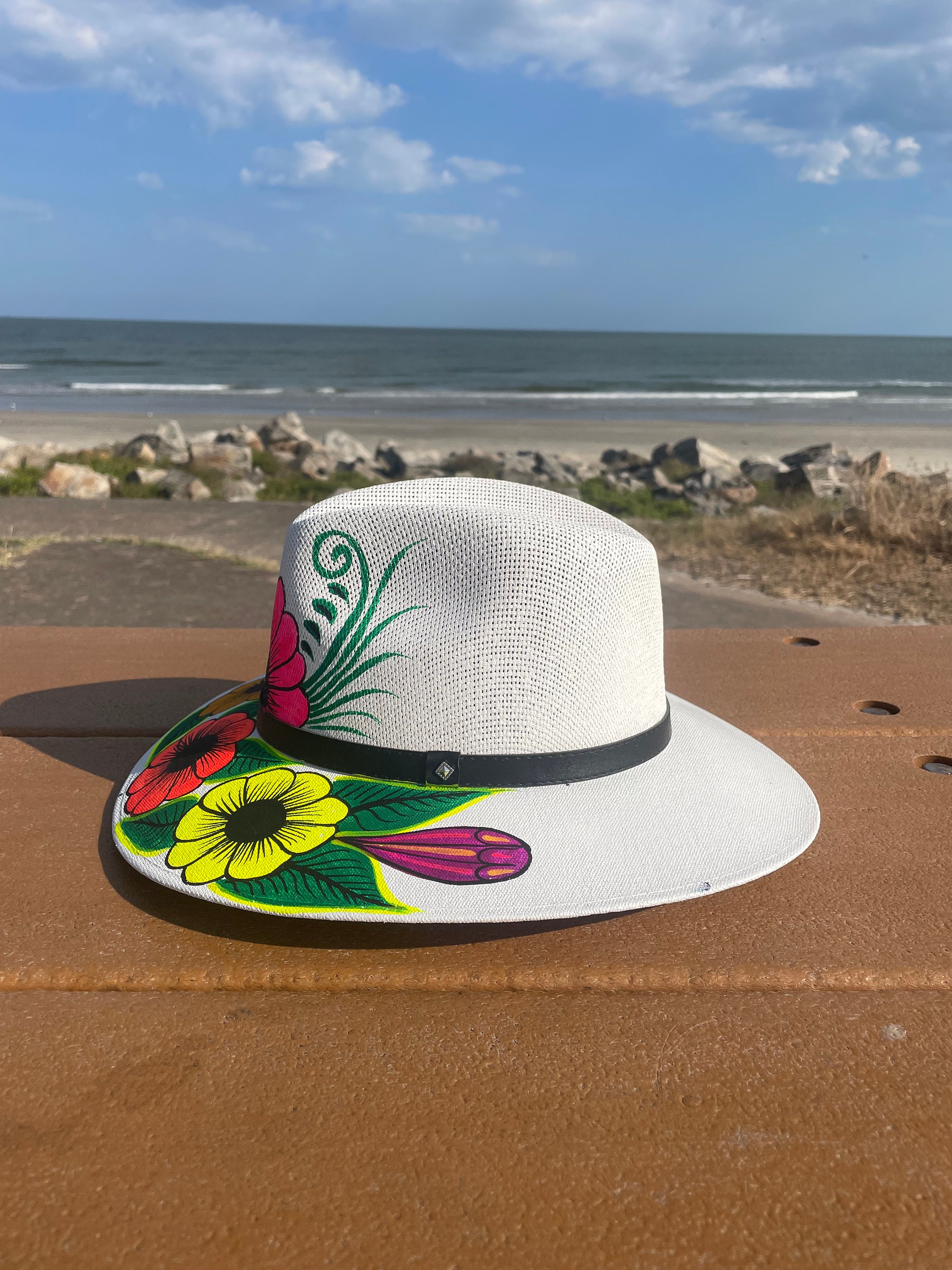 Hand Painted Hat Painted Straw Hat Straw Hat Mexican Hat Etsy
