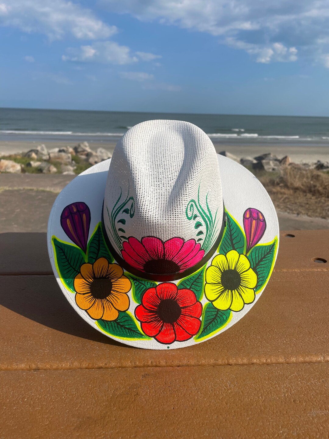 Hand Painted Hat Painted Straw Hat Straw Hat Mexican Hat Etsy