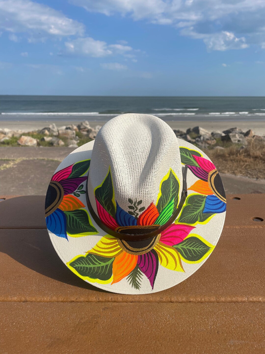 Hand Painted Hat Painted Straw Hat Straw Hat Mexican Hat Etsy