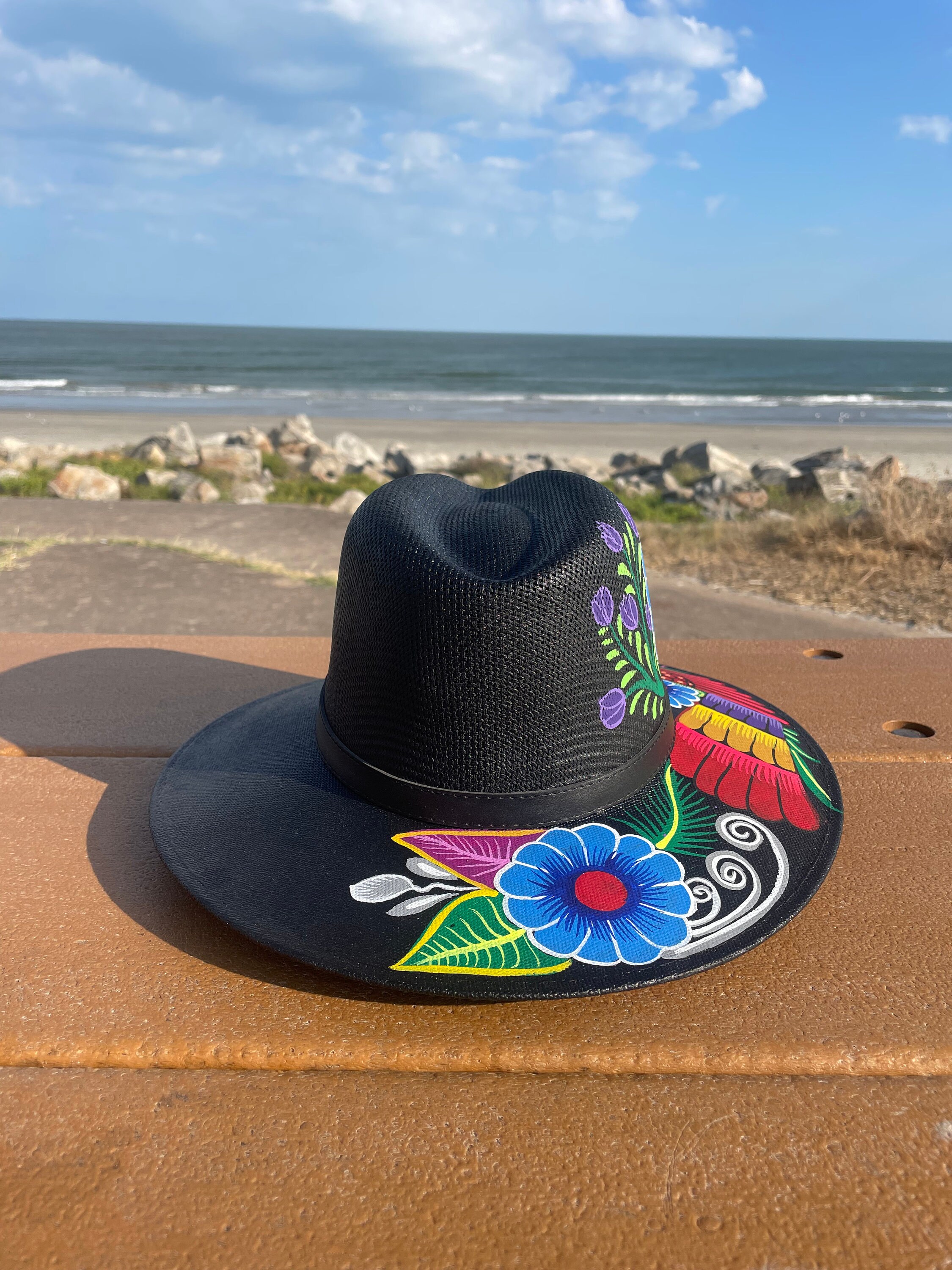 Hand Painted Hat Painted Straw Hat Straw Hat Mexican Hat Etsy