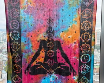 Colcha colgante de pared, pareo, cojín decorativo vintage indio de 55x85 cm, estilo Kundalini Yoga Chakra, teñido anudado
