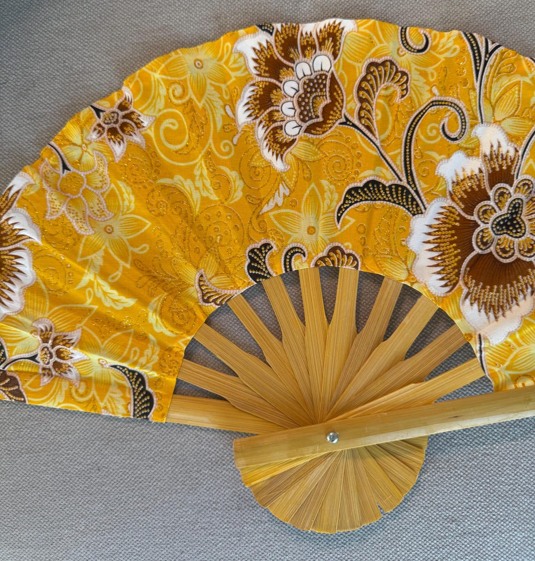 Thai Bamboo Floral Hand Fan - Yellow, Red, and White Thailand - Etsy
