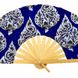 Blue Paisley Bamboo Folding Fan Handmade Indonesian Hand Fan #202605301