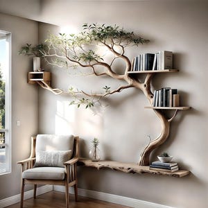 Tree branch bookshelf with stand, wall decoration bookshelf, living room decoration