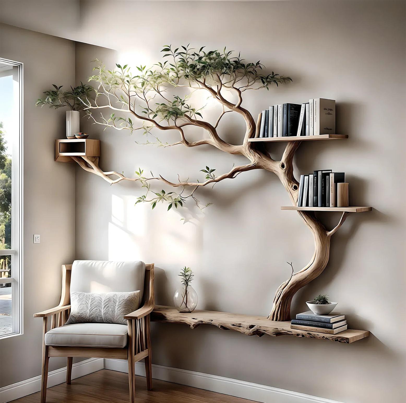 Tree branch bookshelf with stand, wall decoration bookshelf, living room decoration