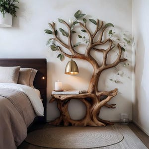 Solid wood tree shaped bedside table with night light 50"H × 40"W
