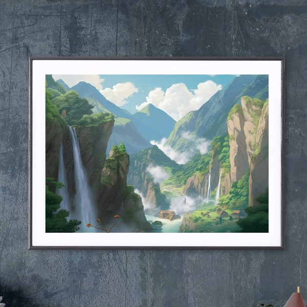 Studio Ghibli Inspired Landscape Wall Print Bundle | 3 Digital Download Art Portrait | Desktop Wallpaper | Printable Image