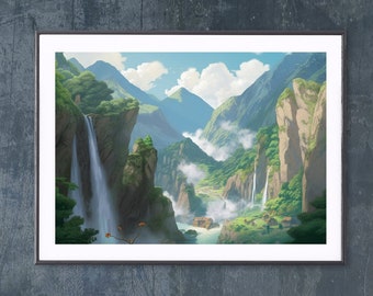 Studio Ghibli Inspired Landscape Wall Print Bundle | 3 Digital Download Art Portrait | Desktop Wallpaper | Printable Image