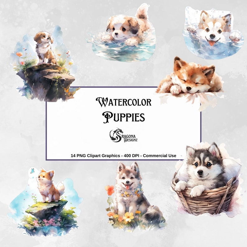 Watercolor Puppies Clipart Bundle 14 PNG Studio Ghibli - Etsy
