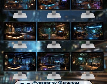 Cyberpunk Bedroom Desktop Wallpaper Pack | 20 Futuristic Neon City Aesthetic Backgrounds | Cozy Sci-Fi & Gamer Room Wallpapers