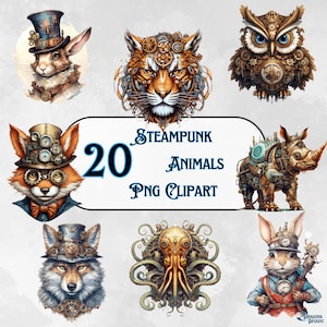 Steampunk Animals Clipart: 20 Victorian PNG Graphics (Commercial Use)