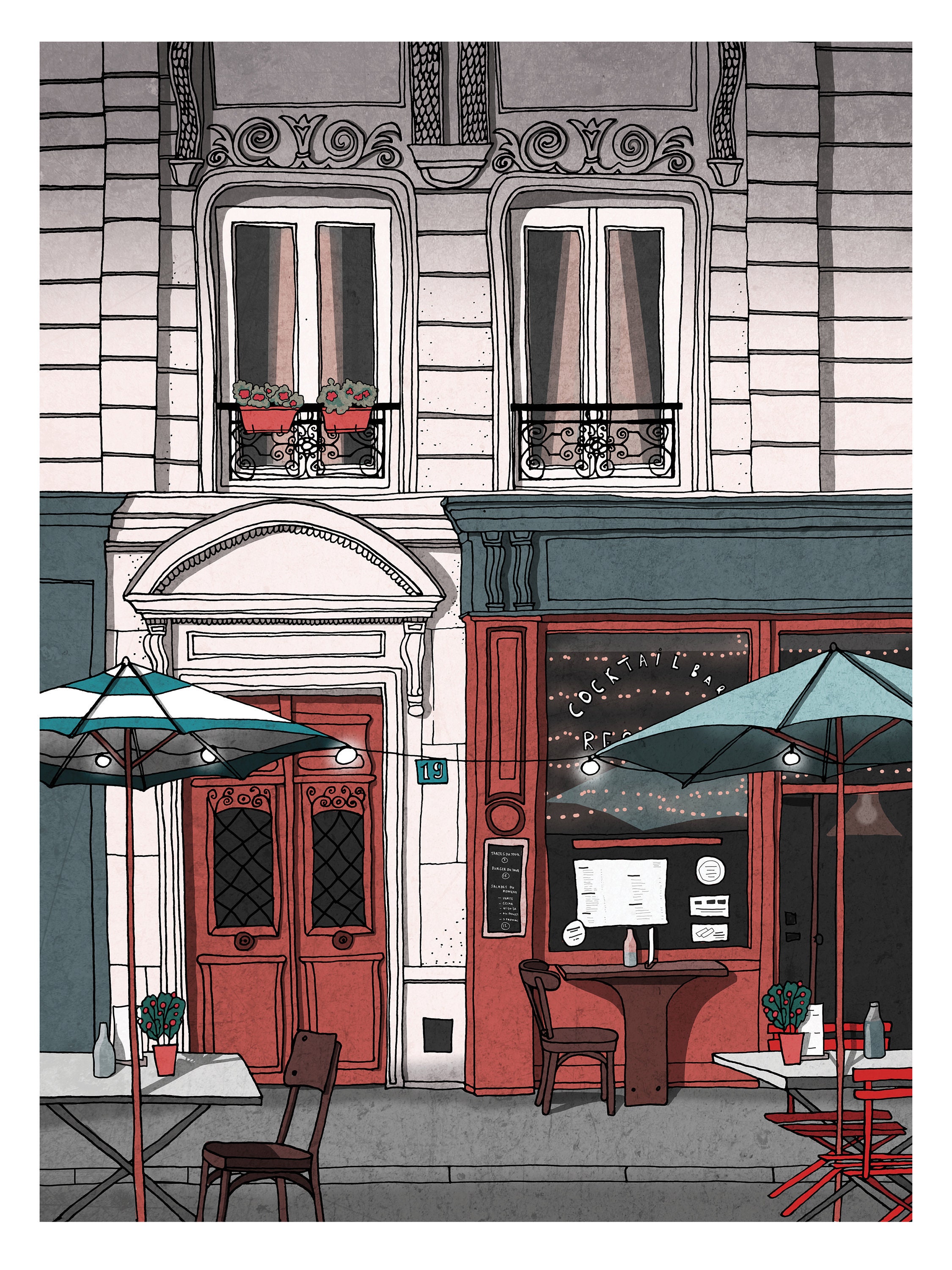 Prenons Un Verre Fine Art Illustration Architecture Illustration Print Paris Giclee Dessin Decoratio