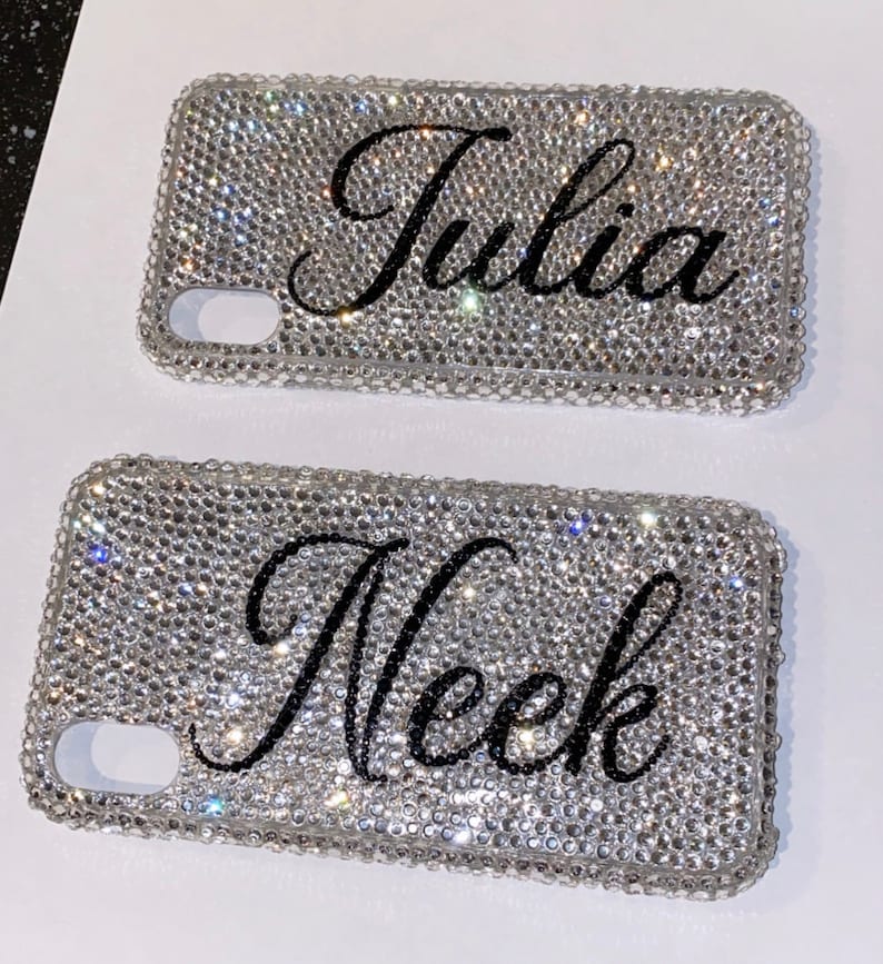 Fancy glamorous luxurious custom name clear crystal diamond rhinestone Swarovski element iphone case using shockproof hard-PC phone case 