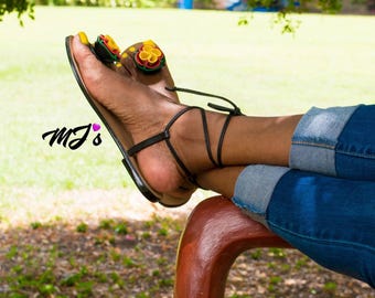 Sandały skórzane Rose Petite (rozmiar 12+), ręcznie robione sandały z Jamajki, urodziny, imprezy, dla miłośników sandałów