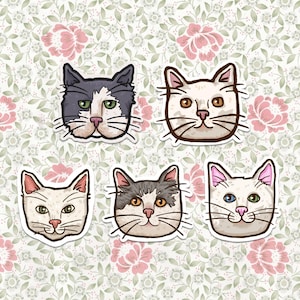 White Cat Head Sticker, Various Designs, Premium Vinyl