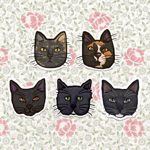 Black or Tortie Cat Head Sticker, Various Designs, Premium Vinyl