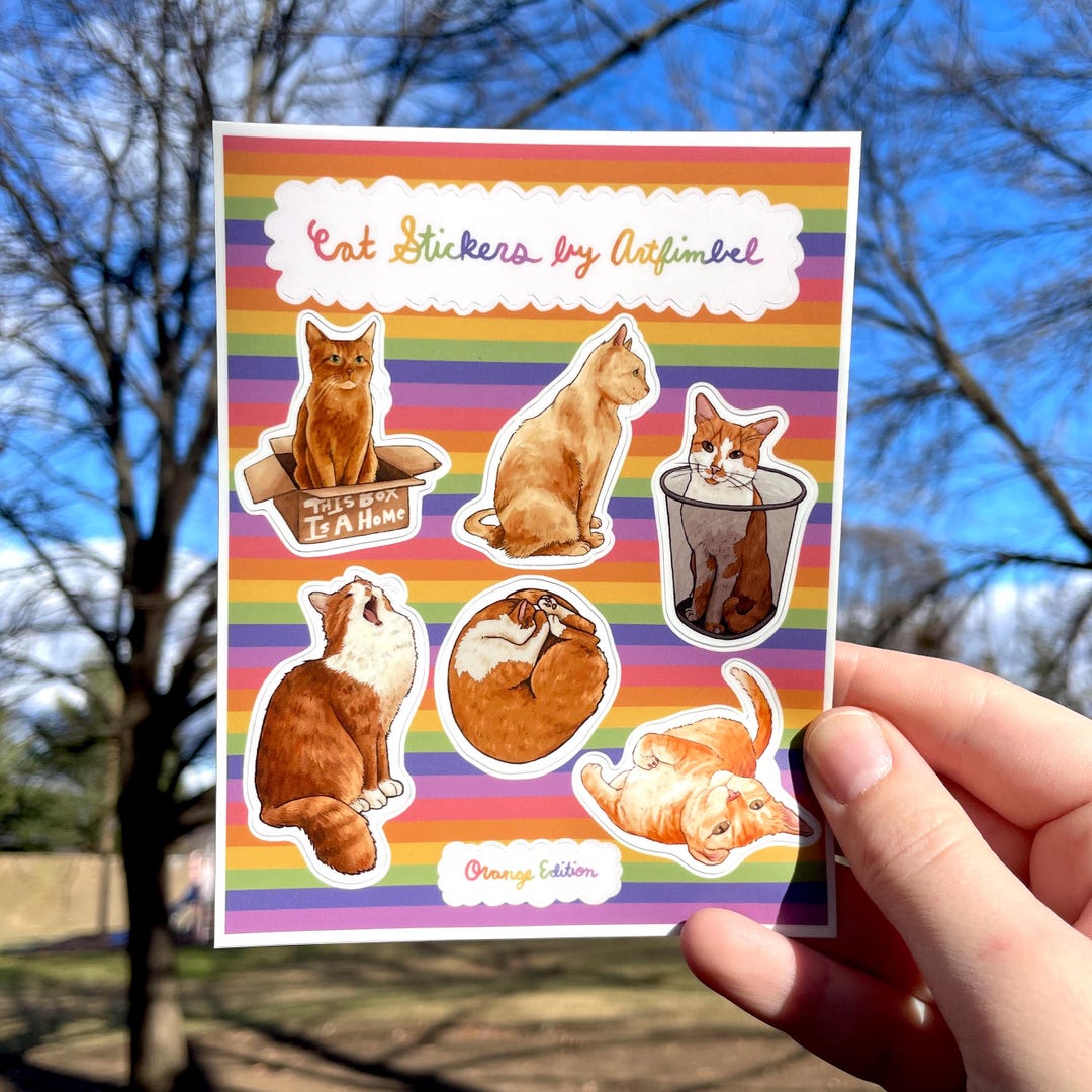 Orange Cat Edition Sticker Sheet, Waterproof Stickers, Assorted Orange ...