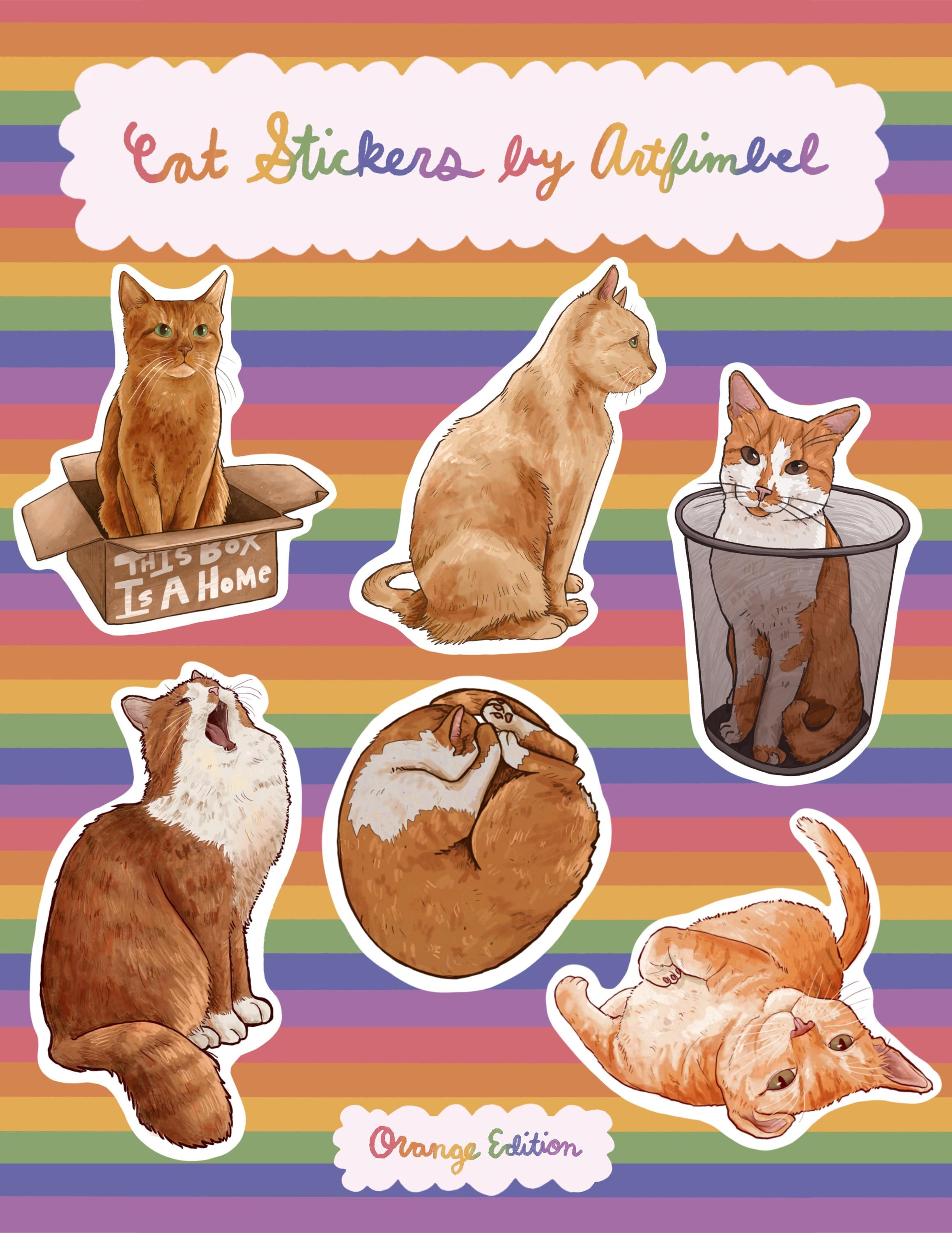 Orange Cat Edition Sticker Sheet, Waterproof Stickers, Assorted Orange ...