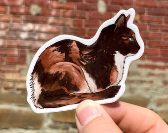Calico cat with black, orange, and white fur, Loaf cat, Premium Vinyl