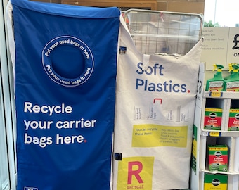 Soft plastic recycling sleeve / plastic bag dispenser / storage