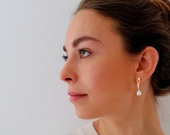 Pearl earrings hanging gold | Earrings gold with pearl hanging | Earrings gold white | Drop earrings