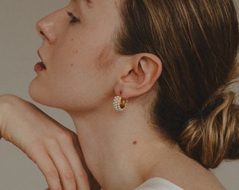 Creolen mit Perlen | Ohrringe gold mit Perlen besetzt | Ohrringe Hochzeit | Kleine Perlen Ohrringe gold