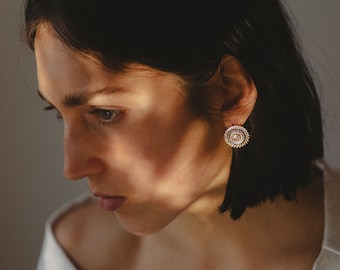 Gold Stud Earrrings | Gold Sun Earrings | Gold Disc Earrings Large | Nickel Free Earrings | Women Jewelry