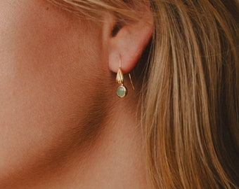 Pendientes Menta | Pendientes Minimalistas | Pendientes colgantes turquesa | Pendientes colgantes con piedra verde | Colega de regalo