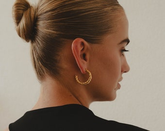 Large golden hoop earrings twisted | Stainless steel earrings | Statement Earrings Gold | Twisted hoop earrings gold | Gift for girlfriend