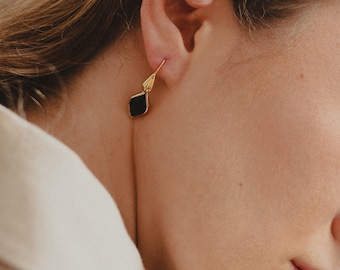 Black Gold Earrings | Black Stone Earrings | Nickel free Earrings | Black Earrings Women