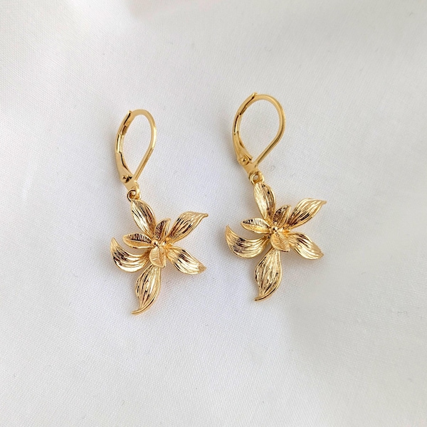Gold Flower Earrings | Flower Dangle Earrings | Floral Earrings Gold | Special Occasion Jewelry | Jewelry Gifts Women