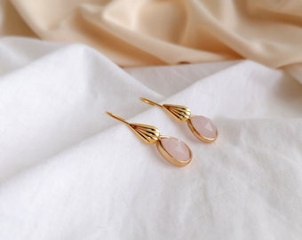 Rose Quartz Earrings | Pink earrings | Earrings Pink Stone | Hanging earrings | Natural stone earrings | Nickel free earrings | Gold plated earrings