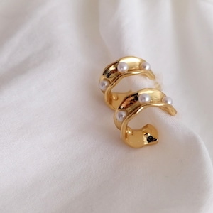 Pearl Hoop Earrings Gold | Small Chunky Gold Hoop Earrings | Gold Stud Earrings with Pearl | Daughter Presents Jewelry