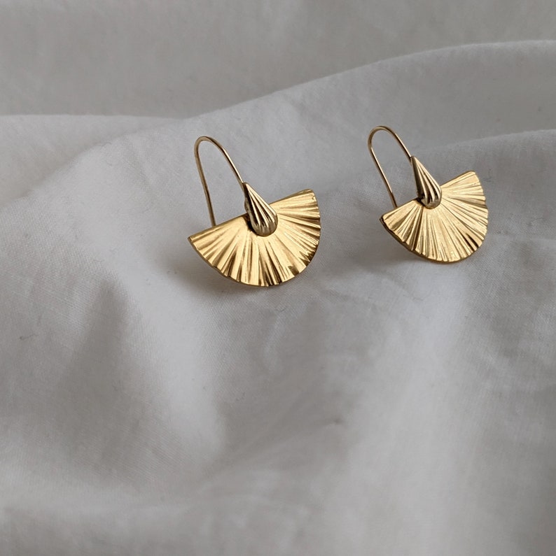 Fan Earrings Gold Hanging earrings gold Nickel free earrings Women Jewelry Gift for her image 4