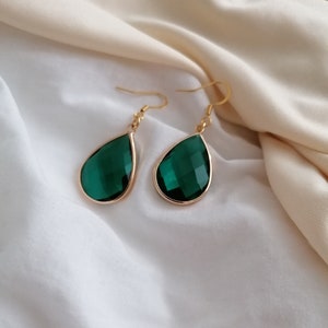 Emerald Earrings | Teardrop Earrings Green | Large Emerald Gold Earrings | Christmas Earrings