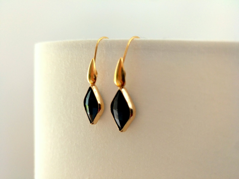 Black Gold Earrings Black Stone Earrings Nickel free Earrings Black Earrings Women image 2