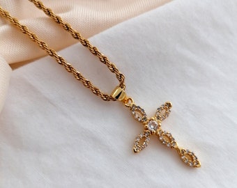 Cross Necklace Gold | Chain with cross pendant | Christmas present for grandma | Christian Cross