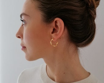 Golden Hoops | Earrings Gold | Twisted Hoop Earrings Gold | Gold Hoop Earrings