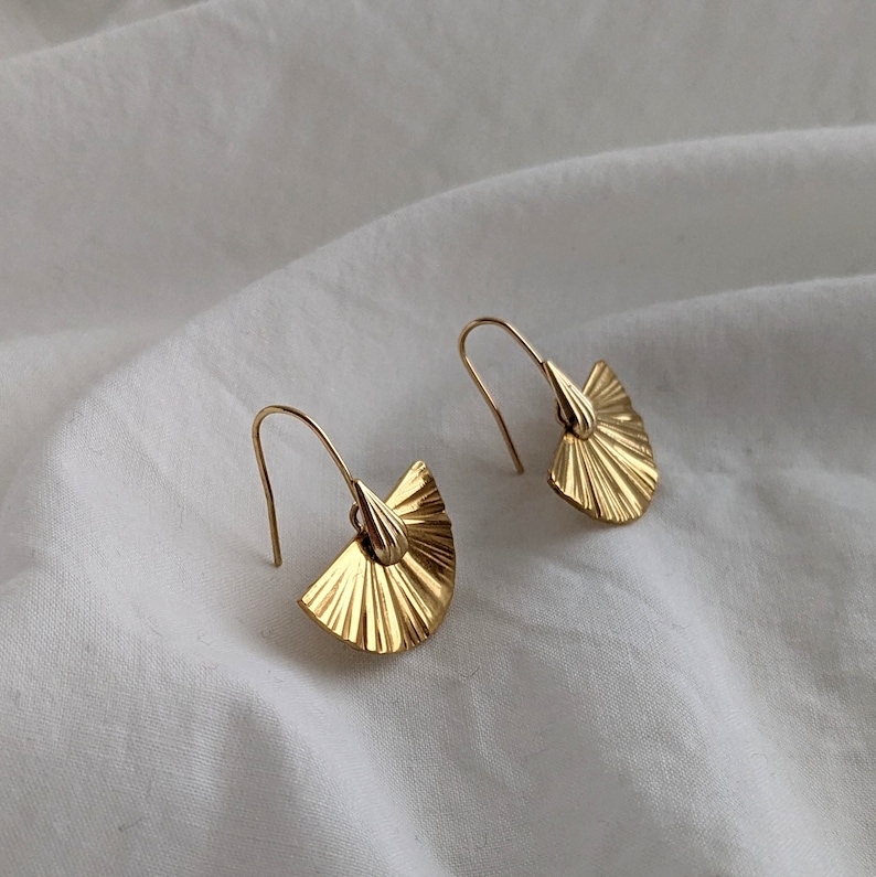 Fan Earrings Gold Hanging earrings gold Nickel free earrings Women Jewelry Gift for her image 8